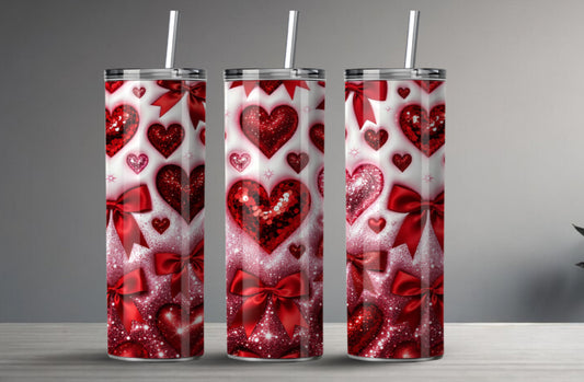 Tumbler with Hearts & Bows – Glitter Design