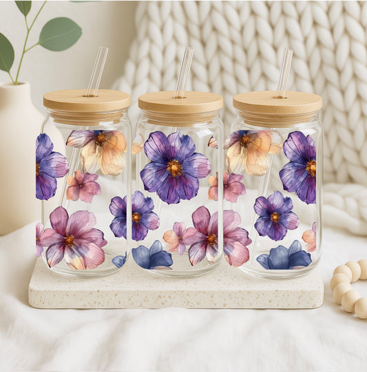 Glazen drinkbeker met bloemenprint