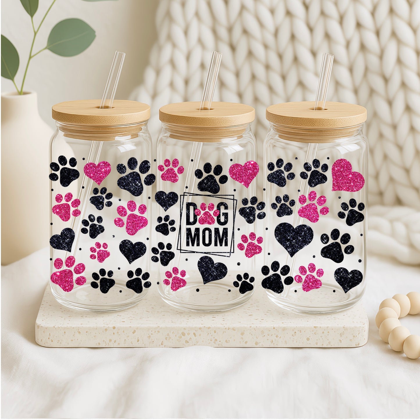 “Dog Mom” Drinkglazen met Glitter