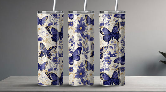 Elegantie in Blauw – Vlinders & Bloemen