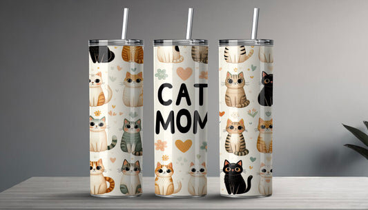 “Cat Mom” Thermosbeker met Schattige Kattenprint
