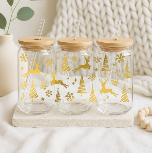 Gouden Kerstbeker – Rendieren & Sneeuwvlokken