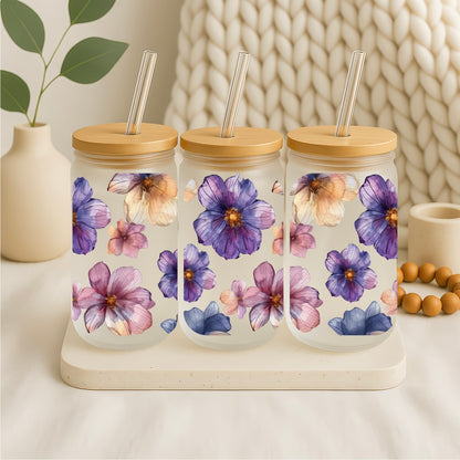 Glazen drinkbeker met bloemenprint