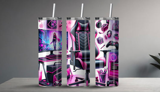 Gaming Queen Tumbler – Roze Neon Gamer Beker 👑🎮