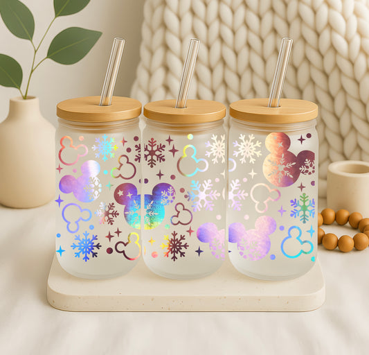 Winterbekers met IJsblauwe Sneeuwvlokken en Muisvormige Silhouetten