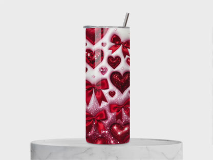 Tumbler with Hearts & Bows – Glitter Design