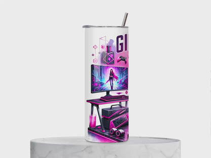 Gaming Queen Tumbler – Roze Neon Gamer Beker 👑🎮